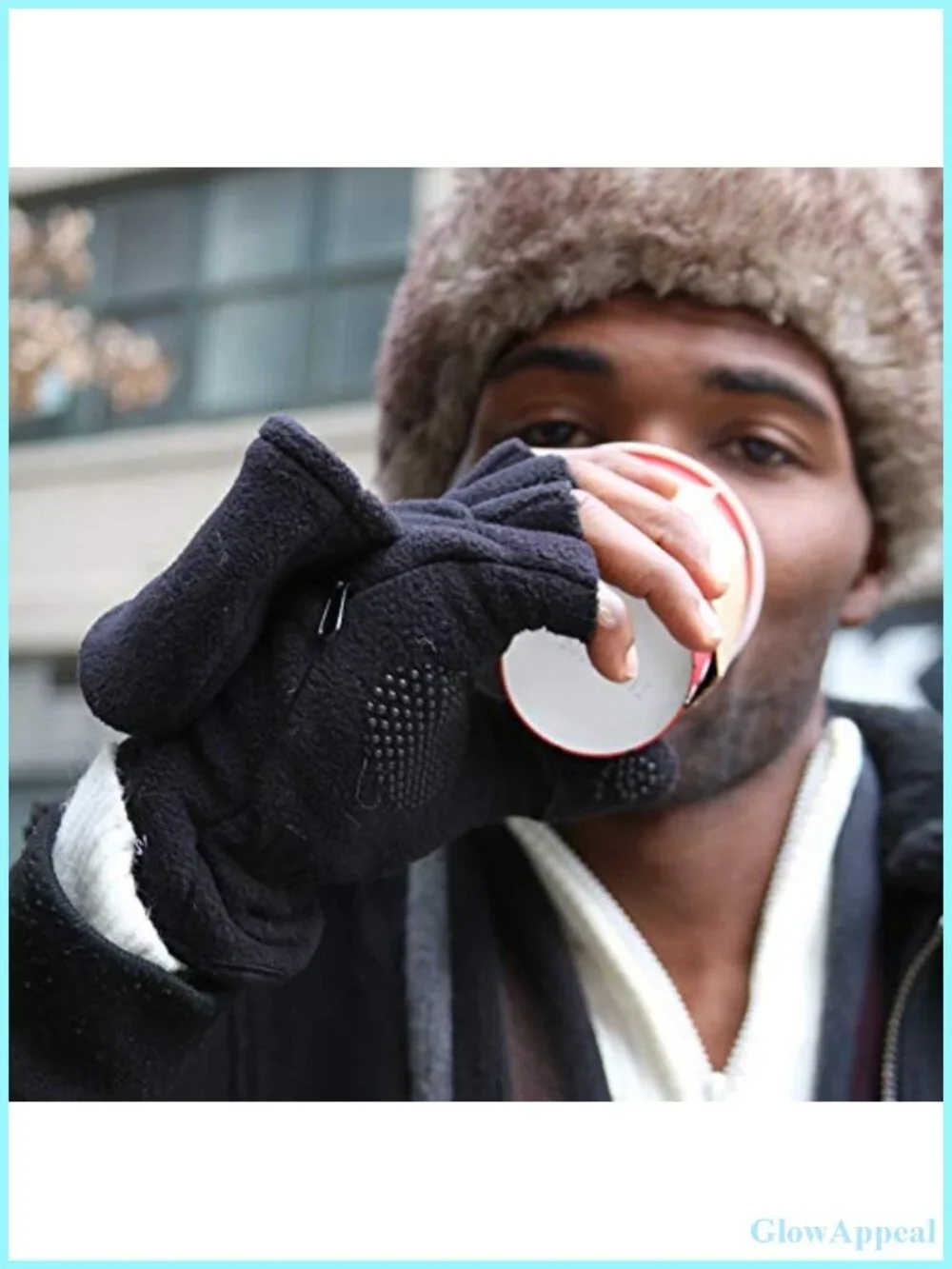 Fingerless Gloves With Zipper Phone Pocket & Removable Hood